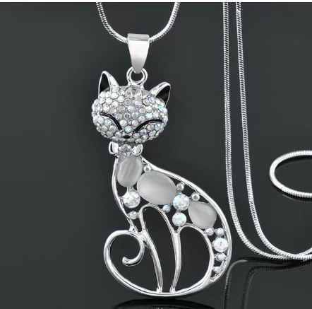 Cute Crystal Shining Diamond Opal Cartoon Fox Cat Necklace
