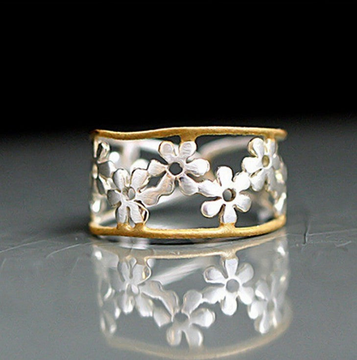Creative Sunflower Chrysanthemum Adjustable Ring 18K Rose Gold Plated Two-tone
