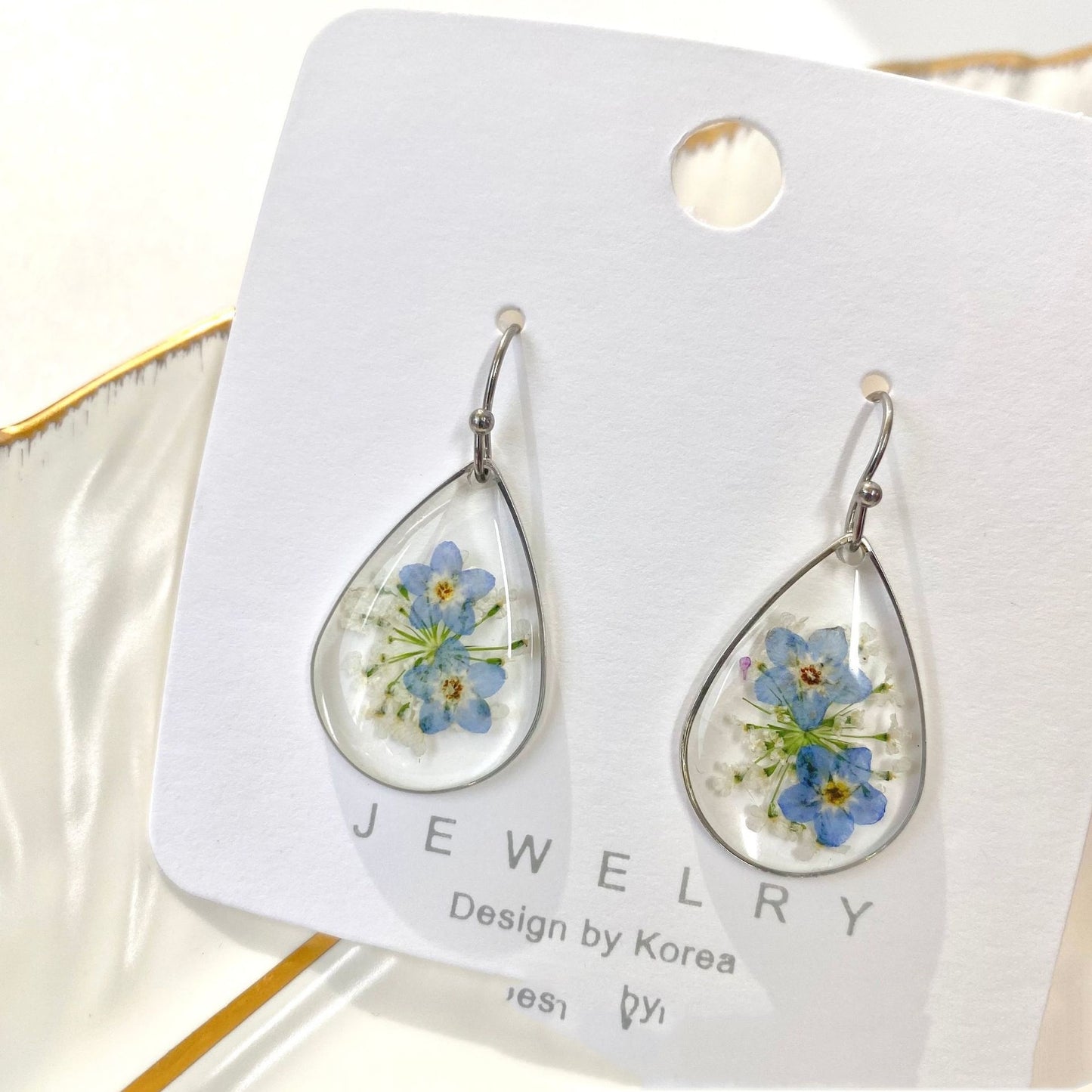 Resin Water Drop Dried Flower Eardrop Earring