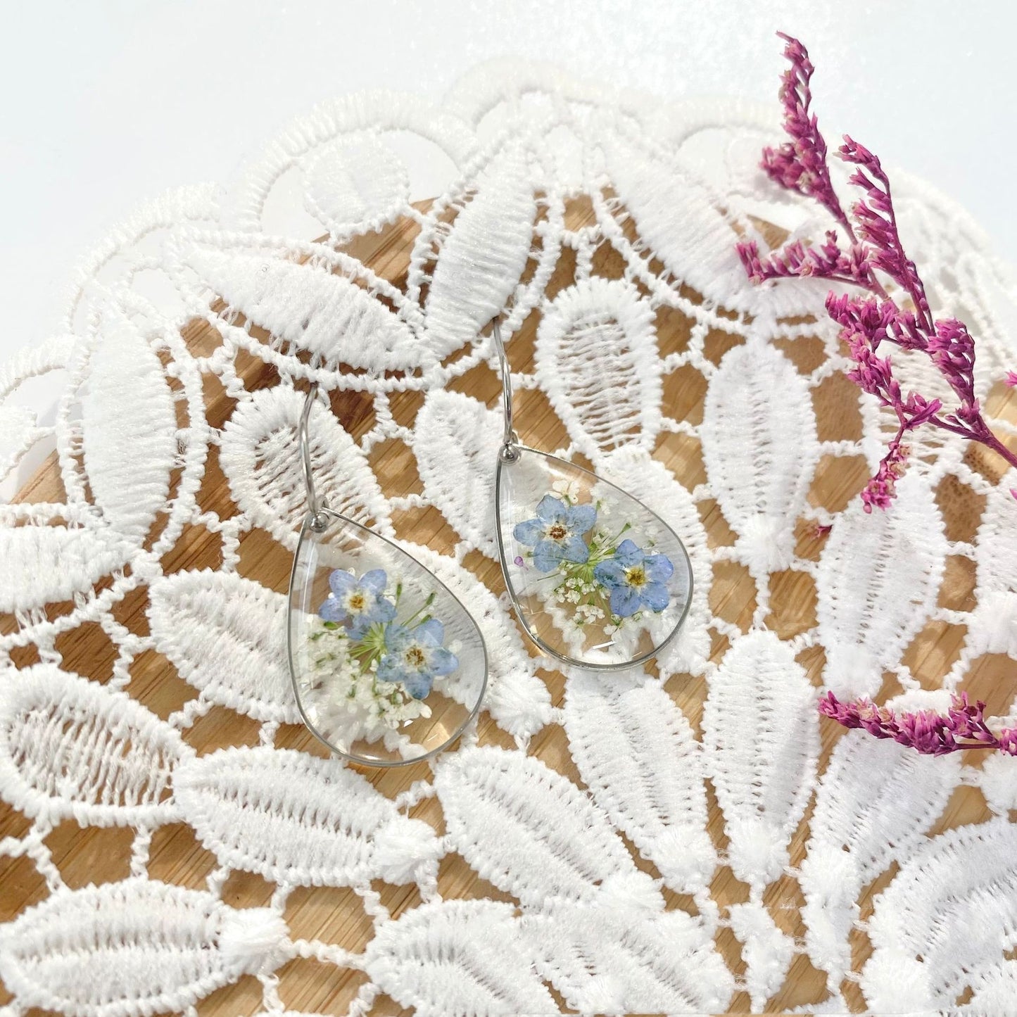 Resin Water Drop Dried Flower Eardrop Earring