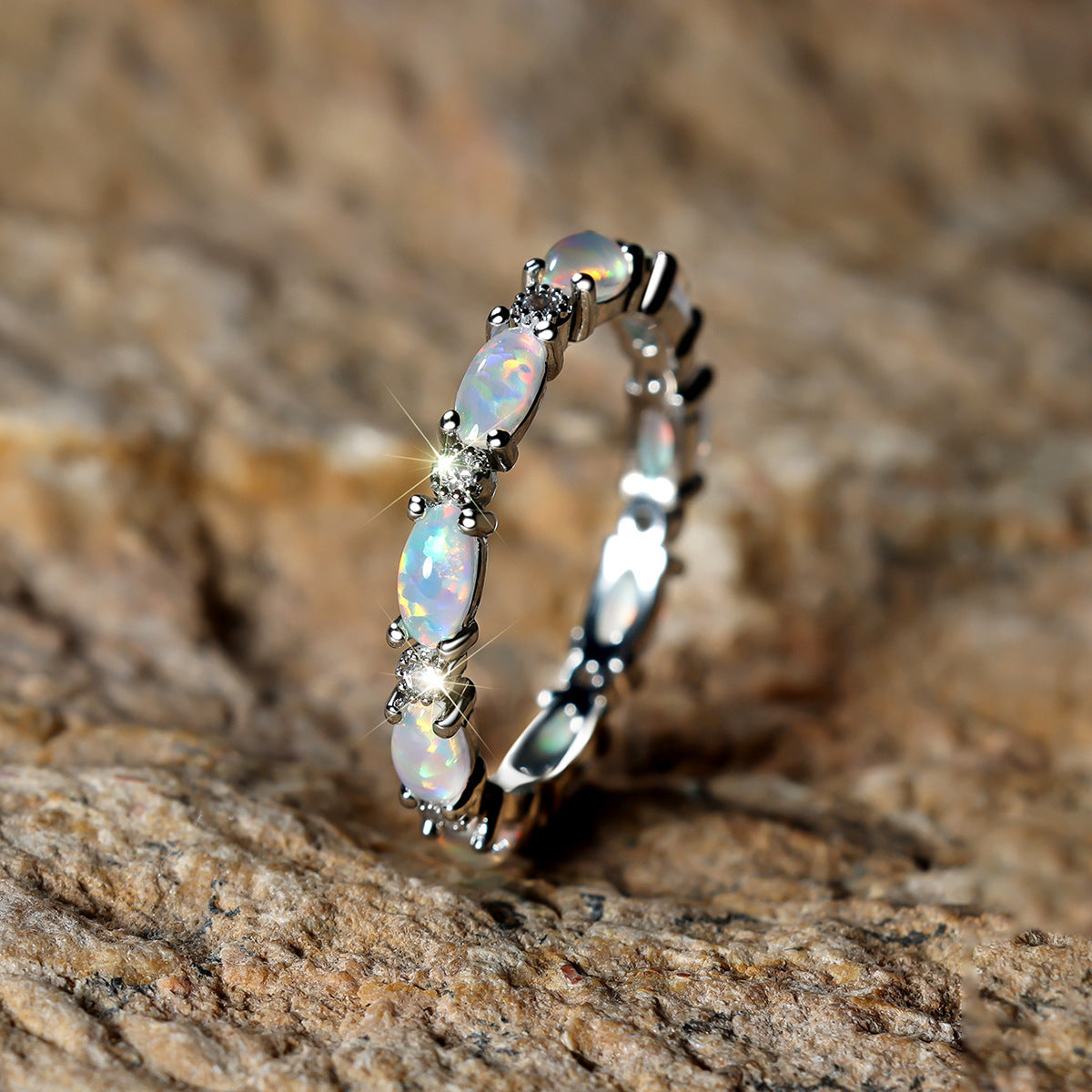 Platinum Heart-shaped Full Of Diamond Opal Ring