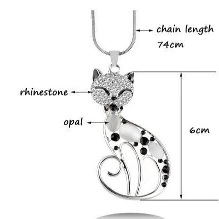 Cute Crystal Shining Diamond Opal Cartoon Fox Cat Necklace