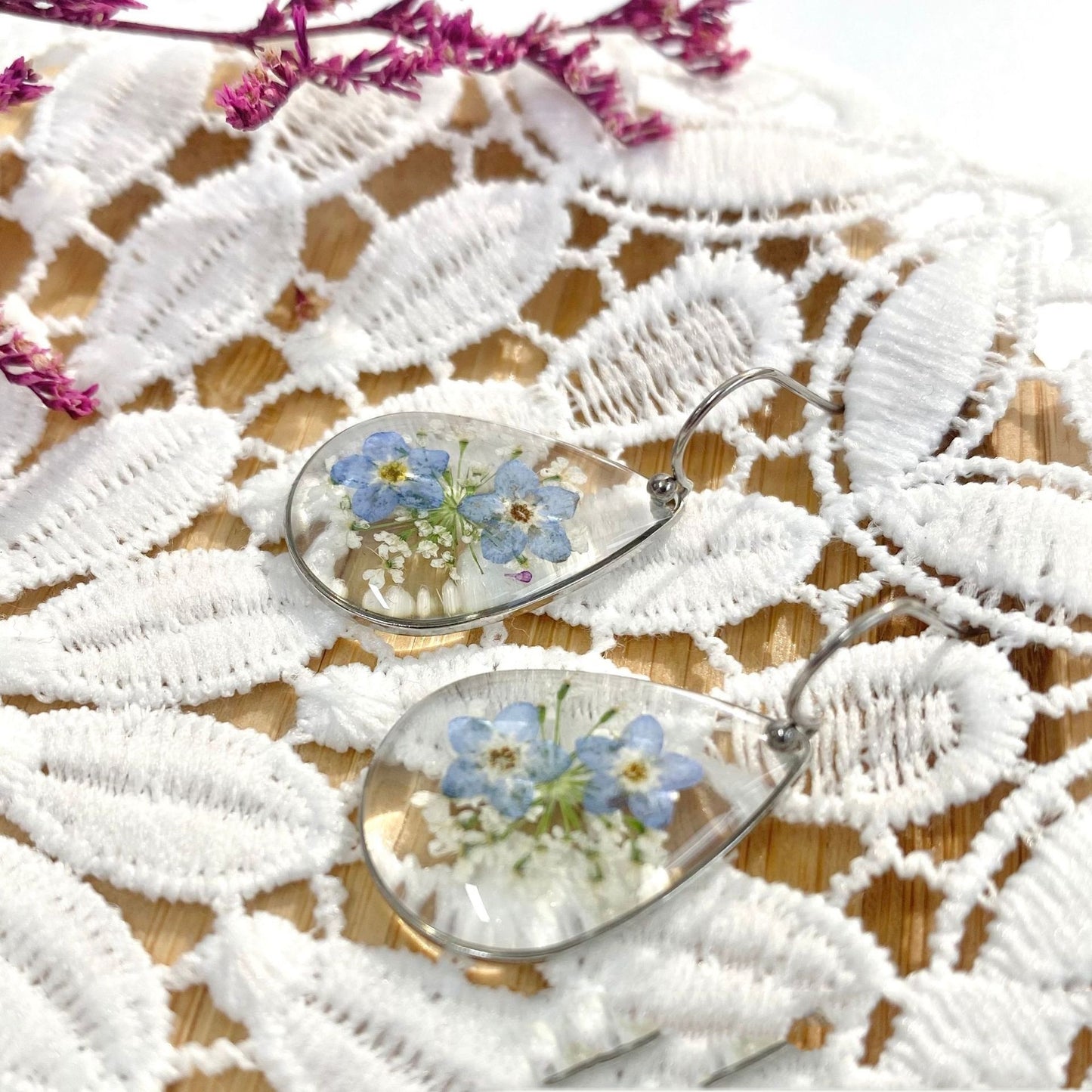 Resin Water Drop Dried Flower Eardrop Earring