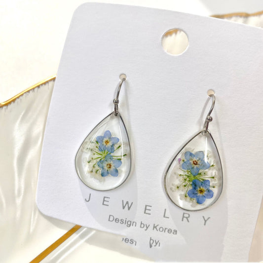 Resin Water Drop Dried Flower Eardrop Earring